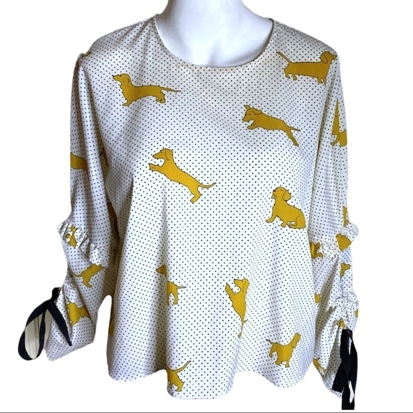 Zara Woman Blouse Dachshund Print Size S - Picture 1 of 7